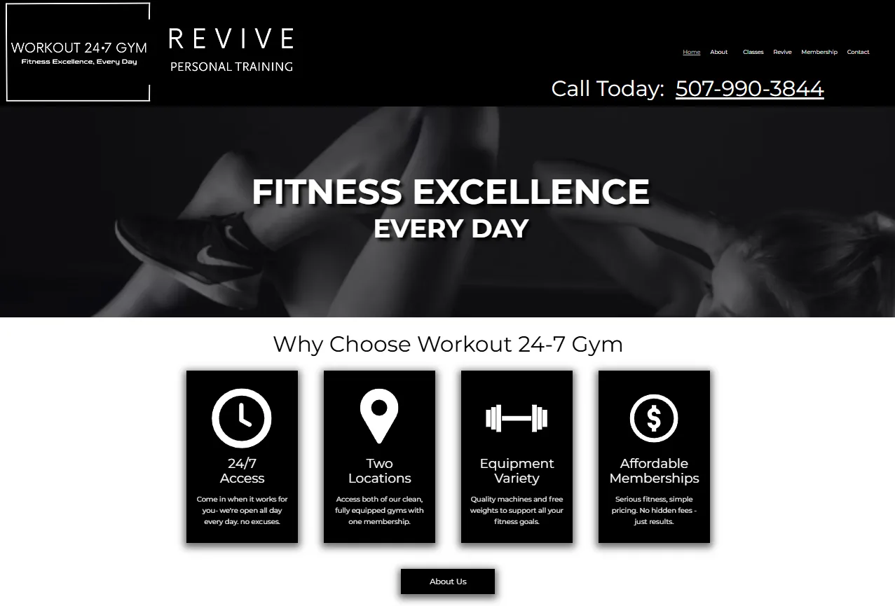 Workout 24/7 Gym website portfolio